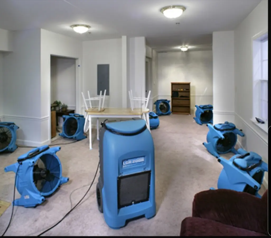 Air movers and dehumidifier setup for Water Damage Restoration in East Cocalico